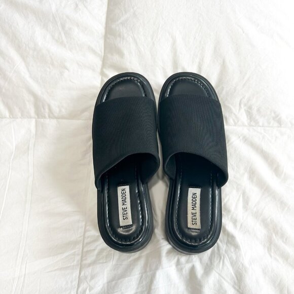 Steve Madden Overjoyed Black Mesh Platform Slide Sandals Size 8.5M EUC - Picture 2 of 8